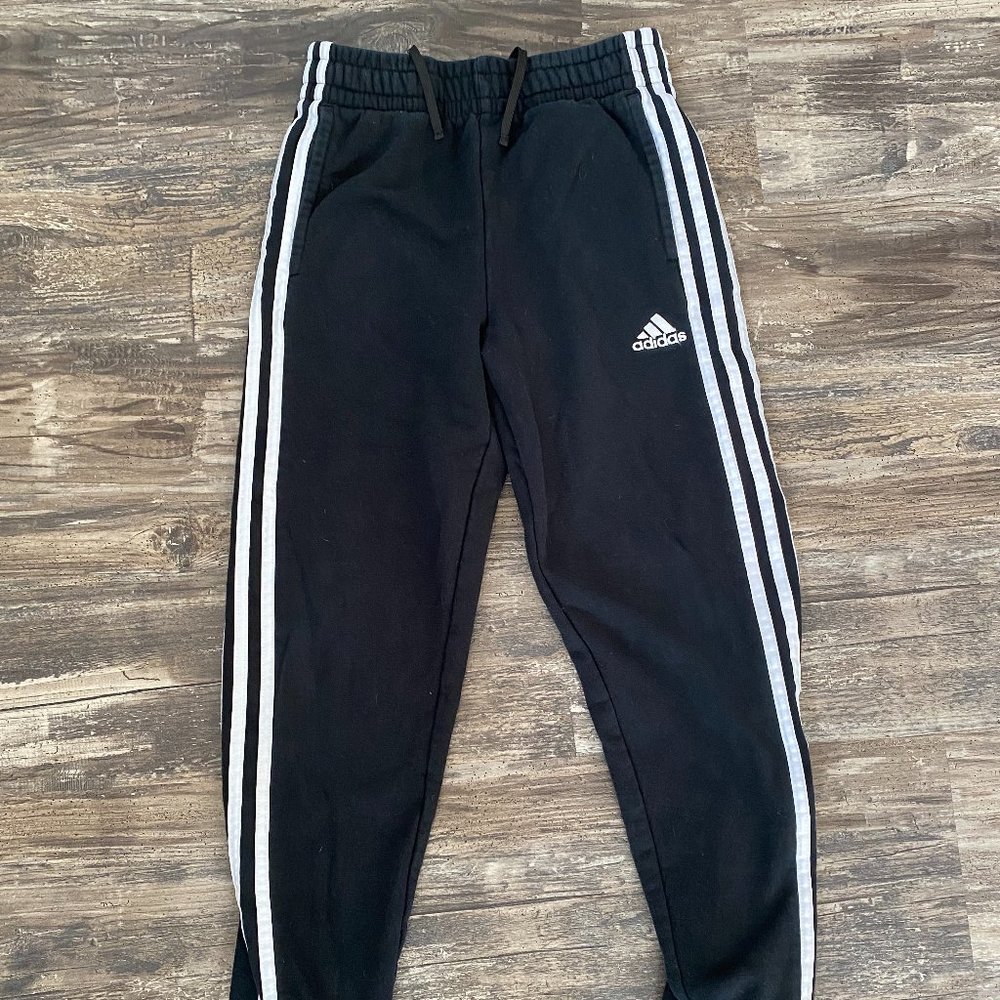 Girls Adidas black and white striped sweatpants